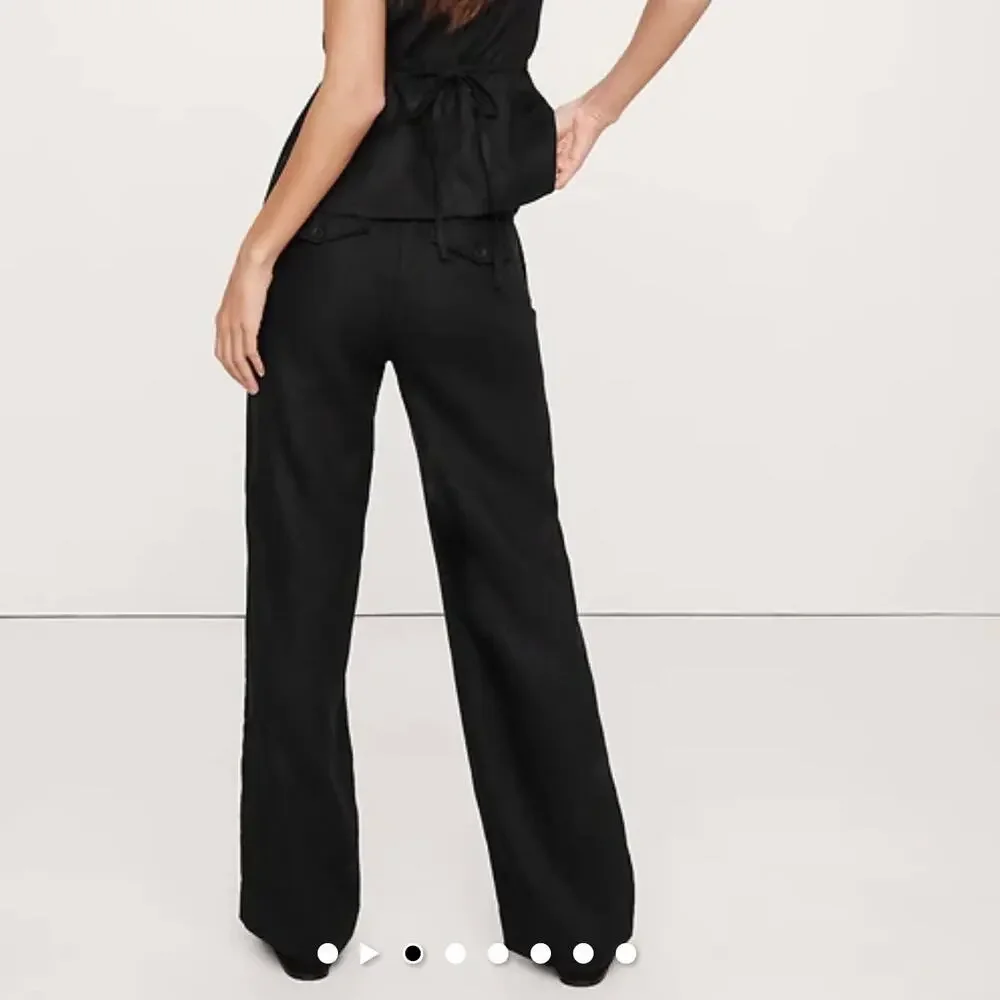 Banana Republic The Everyday Wide Leg Linen Pant Black XXL 713516